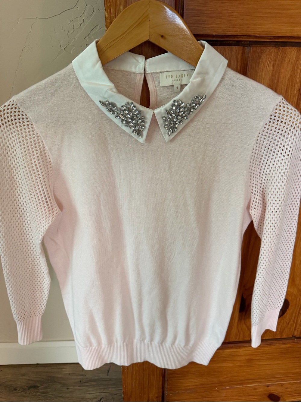 Ted Baker London Embellished Collar Blush Pink Sweater - Size 1 (US S) - Picture 1 of 8